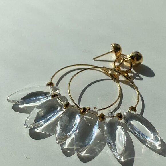 Pressed Glass & Czech Rondelles on Gold Hoop Earrings - Picture 9 of 9